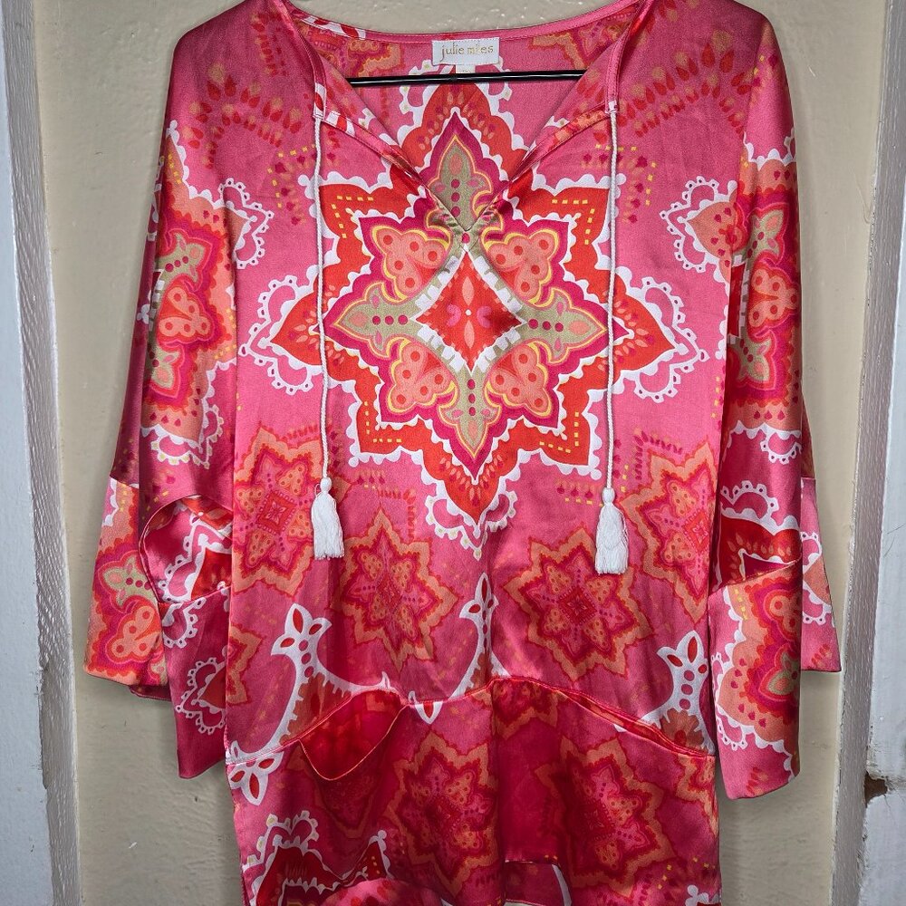 Julie Miles Women's Pink‎ Medallion Print Blouse Top Xs